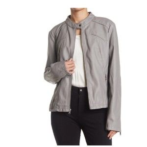 Guess Faux Leather Racer Jacket, Grey, Size Medium